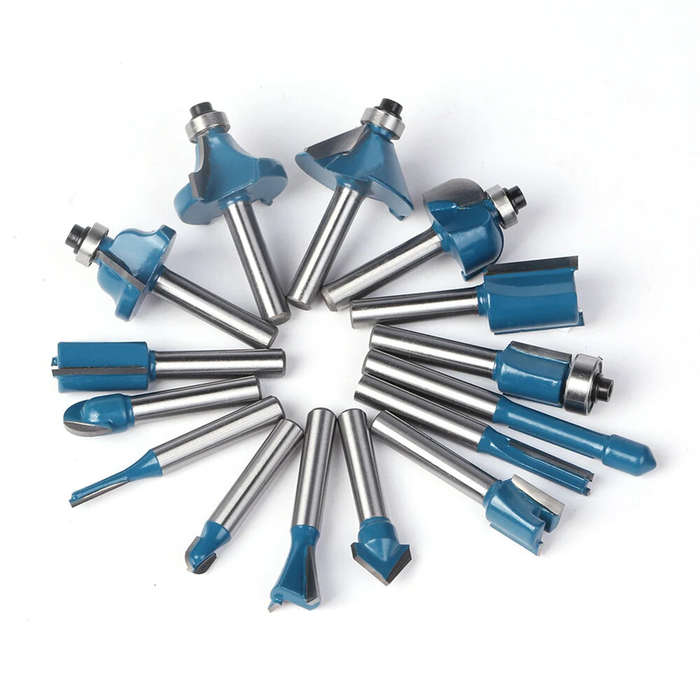 15PCS - 15PCS 1/4 Inch 6.35mm Shank Tungsten Carbide Wood Router Bits Set Chamfer Router Bit Milling