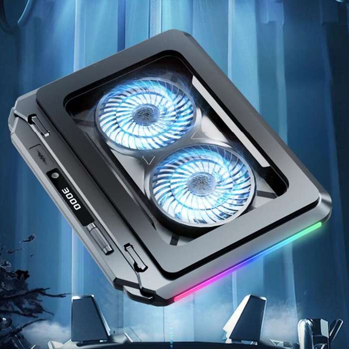 Black - D17 Dual Turbine Laptop Cooling Pad with Adjustable Height and RGB Lighting for 15-21 Inch C