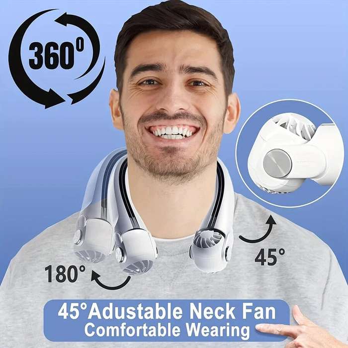White - 2400mAh Neck Hanging Small Fan Blade Hanging Neck Small Fan Rotor Hanging Neck Fan New Turbo