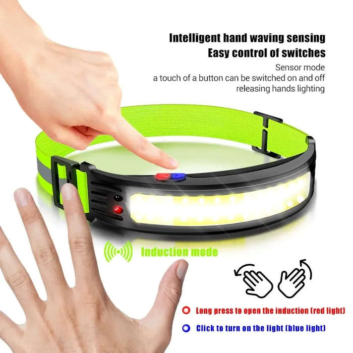 Set 2 - COB Sensor Headlight Built in Battery Fishing Headlamp Rechargeable 6 Modes Head Torch Outdo
