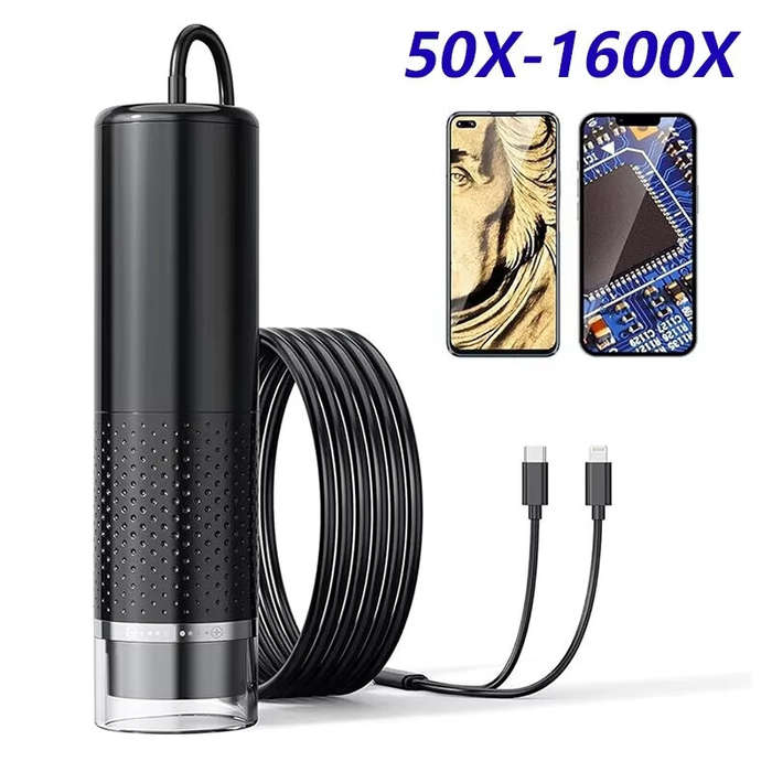 Black - Handheld Digital Microscope 1600x Magnification 2MP 8 LED USB Coin Magnifier Compatible with