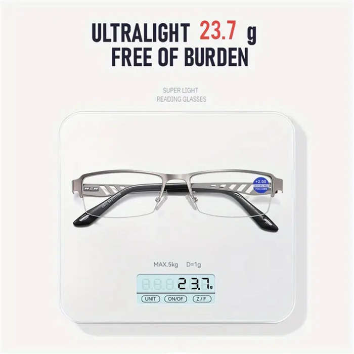 +250 - 1 Pair Half Frame Anti-blue light HD Reading Glasses Business Style Men's Presbyopia Eyewear