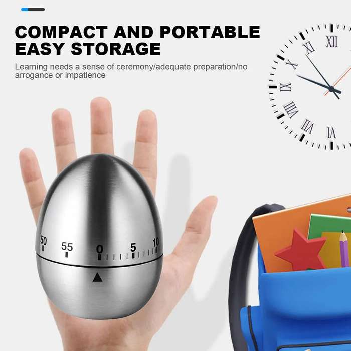 Silver - 60 Minute Mechanical Egg Shaped Timer Kitchen Timer Electronic Steel Egg Timing Tools Loud