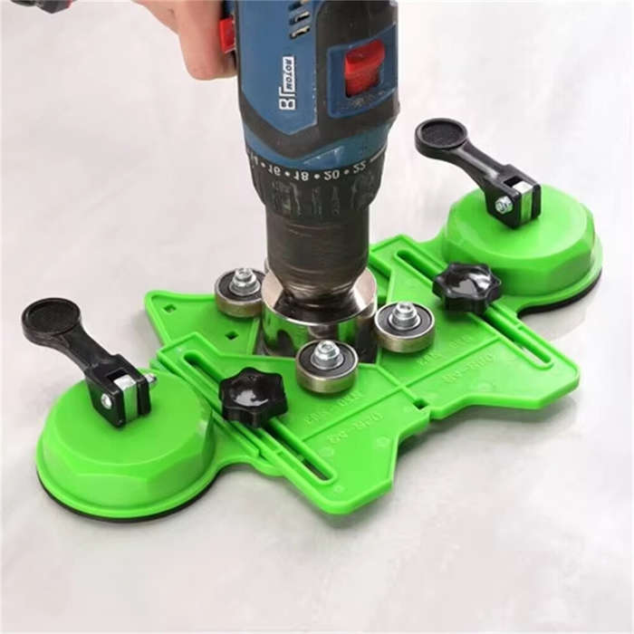 Green - Double Suction Hole Saw Guide Clamp Adjustable 4-83mm for Tile Glass Marble Enhanced Suction