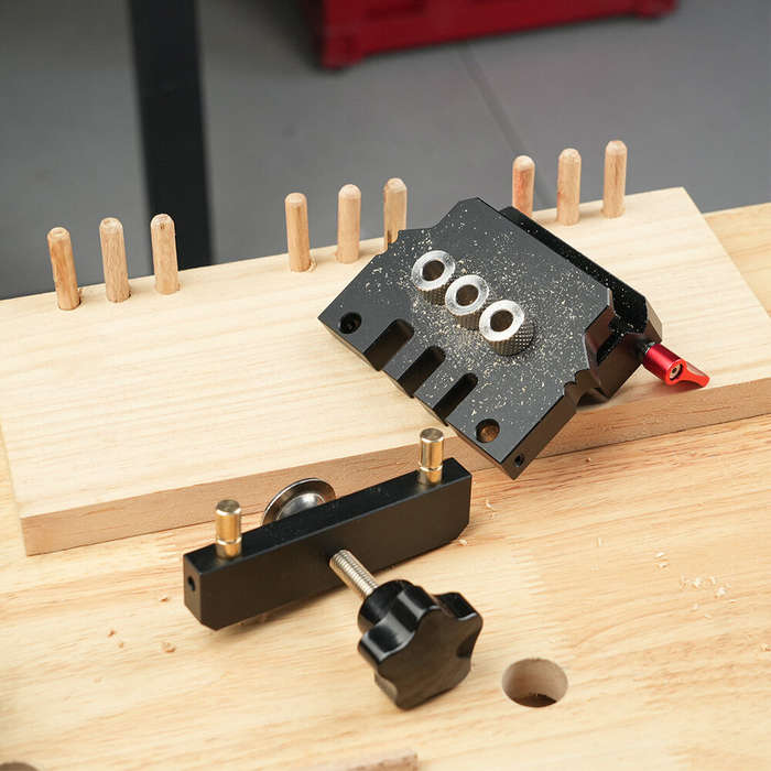 Black - GANWEI Self-Centering Doweling Jig Kit with 9 Drill Guide Bushings and 3 Drill Bits Adjustab