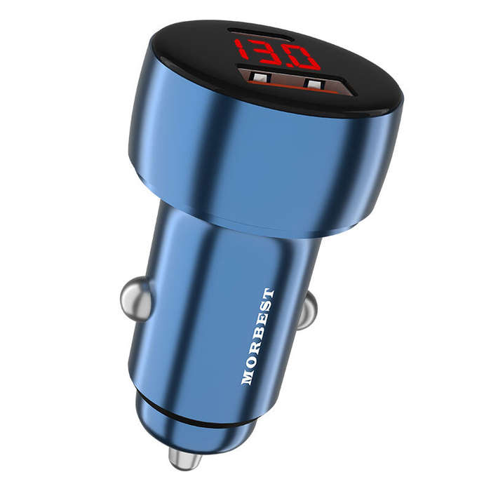 Blue - MORBEST C77CA 48W 2-Port USB PD Car Charger Adapter USB-A+USB-C PD QC Fast Charging with Red