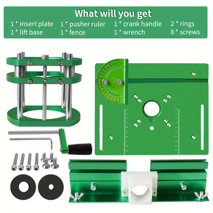 Green - Aluminum Alloy Router Lift Kit Router Table Inset Plate 240x200mm Manual Lifting for 65mm Mo