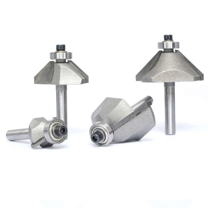 4Pcs - 4PCS 45 Degree Chamfer Router Bit Set 1/4" Shank Carbide Tipped 1/4" 1/2" 3/4" 7/8" Bevel Len