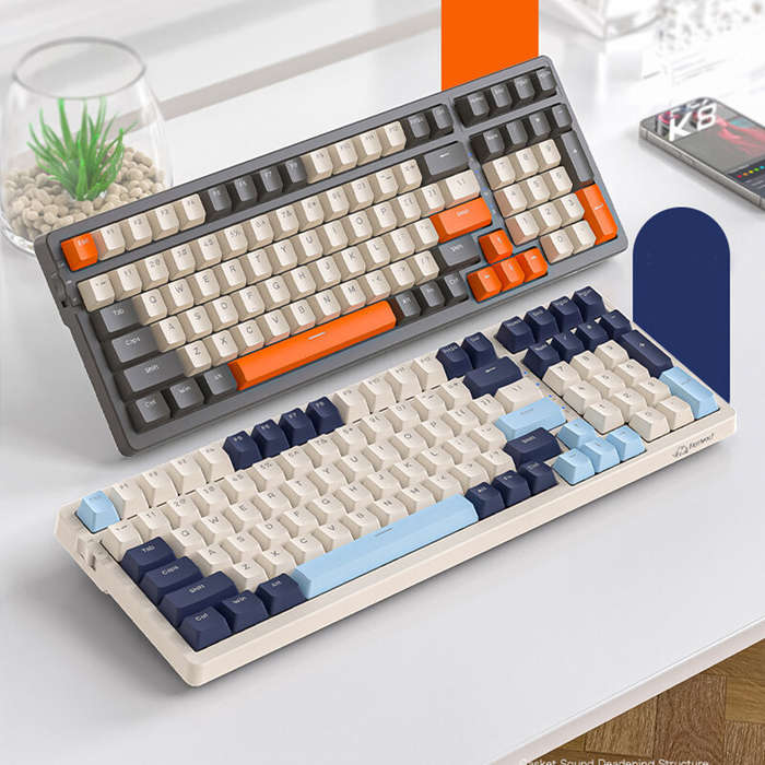 Blue - WOLF OF WILDERNESS K8 100 Keys Wireless bluetooth Mechanical Gaming Keyboard Tri-mode Connect