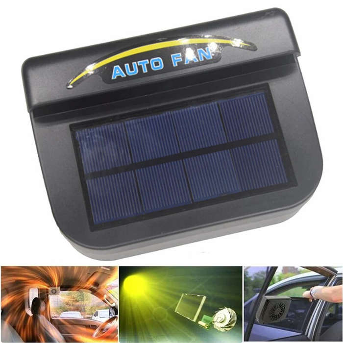 Black - Solar Power Car Cooling Fan Radiator Car Window Auto Air Vent Cool Fan Cooler Solar Panel En