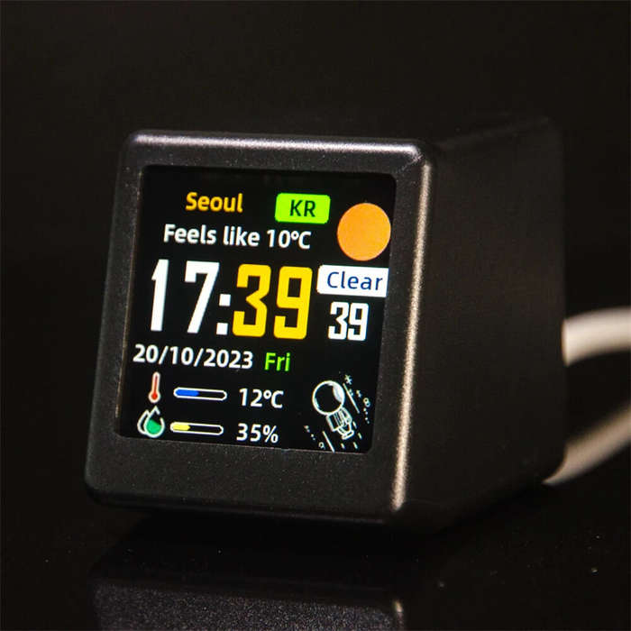 Black - Mini Smart WiFi Weather Forecast Station Clock DIY Cute GIF Animation Display Multiple Theme