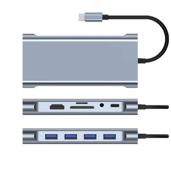 Grey - Bakeey USB-C 11 in 1 Docking Station with 4K@30Hz 1080P VGA 100W PD Charging RJ45 100M SD/TF