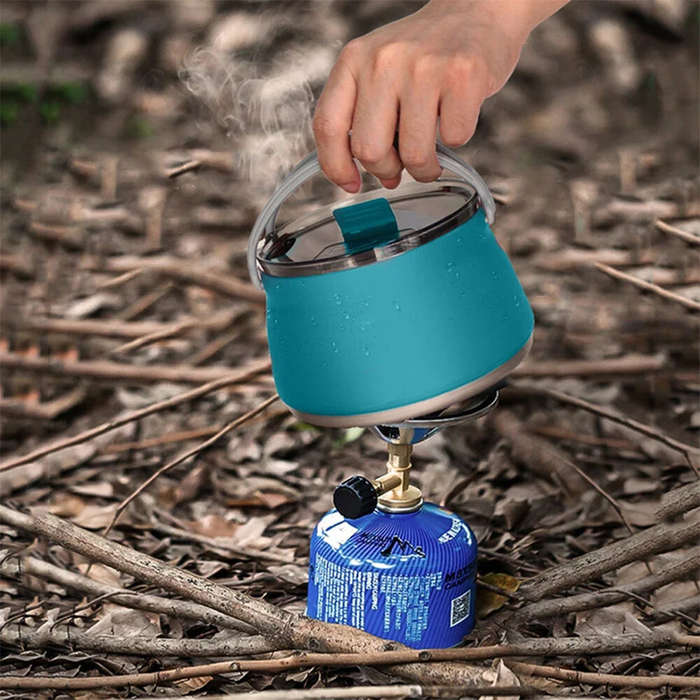 Khaki - IPRee 1L Outdoor Silicone Kettle Folding Camping Tableware Kettle Cook Water Pot Mini Boilin