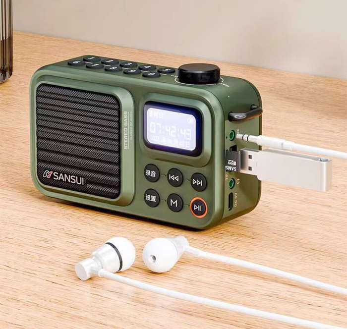 Grey - SANSUI F37 Mini Portable FM Radio Outdoor Bass bluetooth 5.3 Speaker Recorder with LED Displa