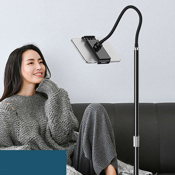 Black - Universal Telescopic Floor Phone Tablet Stand with Adjustable Flexible Tube 55-100cm Adjusta