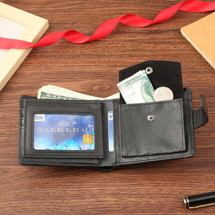Coffee - Men Short Wallet Bifold PU Leather Wallet Hasp Coin Purse Credit ID Card Holder Billfold Pu