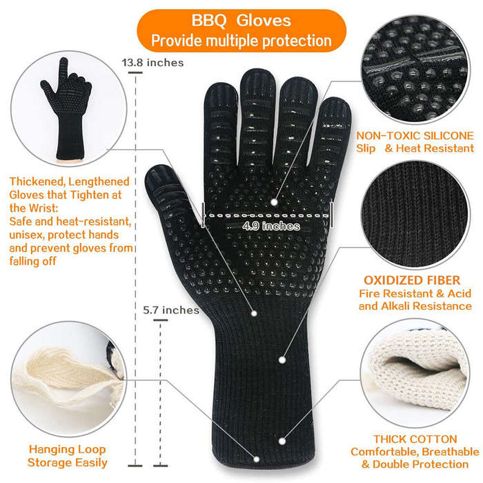 2PCS - Heat Resistant BBQ Gloves Multi-purpose Grilling Gloves 1472 F Heat Resistant Grilling Gloves