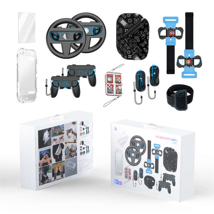 Full Kit - For Switch2 14-in-1 Sports Set Steering Wheel + Grip + Wrist Strap + Mouse + Crystal Shel