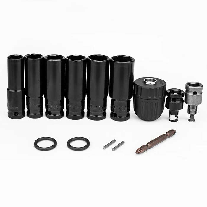 Black - 14PCS Electric Impact Wrench Hex Socket Adapter Kit Drill Chuck Drive Adapter Set Metal Silv