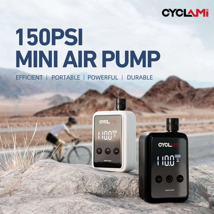 White - CYCLAMI 150PSI Portable Pocket Bike Electric Air Pump Digital Display MINI Fast Rechargeable