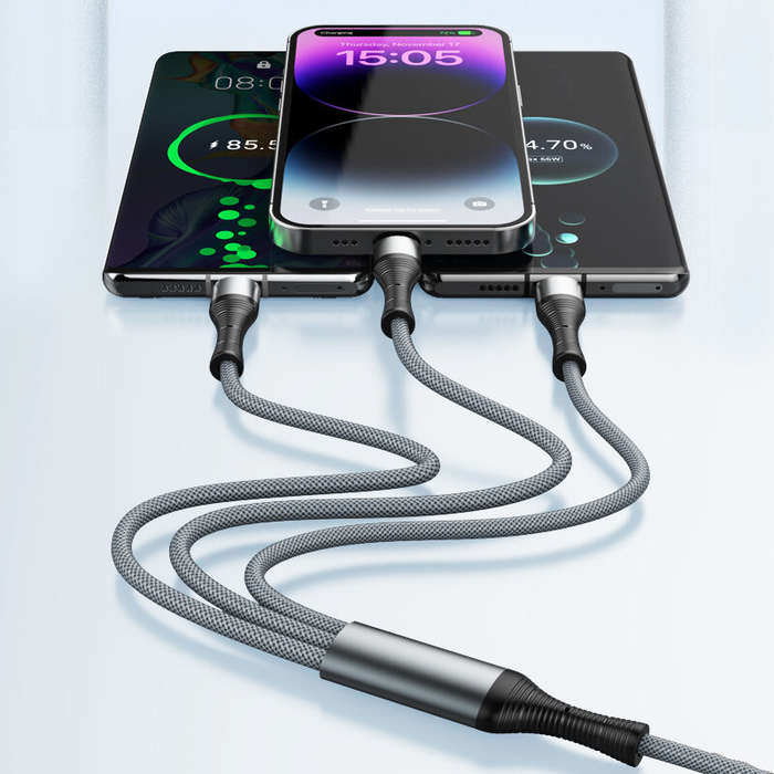 Black - LDNIO LC-94c 100W Type-C to iP/Type-C/Micro USB Cable Fast Charging Data Transmission Copper