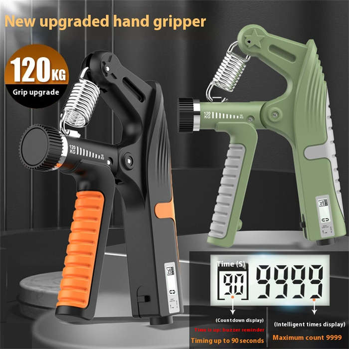 Green - KALOAD 10-120kg Adjustable R-Type Hand Gripper with Countdown/Counting Finger Strength Rehab