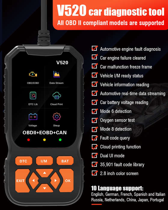 V520 2.8 Inches Screen Professional Car Diagnostic Scanner Full OBD2 Car Scanner Diagnostic Scan Too