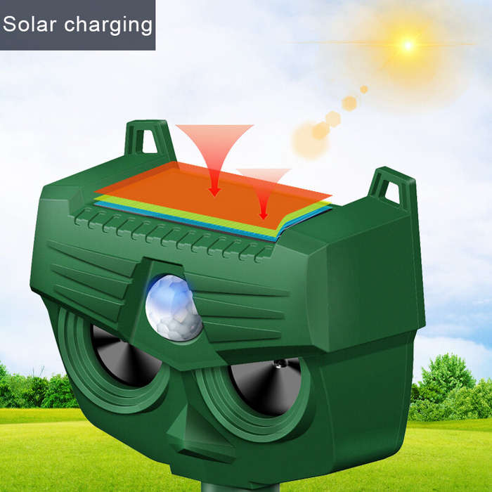 AGSIVO Solar Animal Repeller Ultrasonic Animal Repellent with PIR Motion Sensor and LED Flash Light