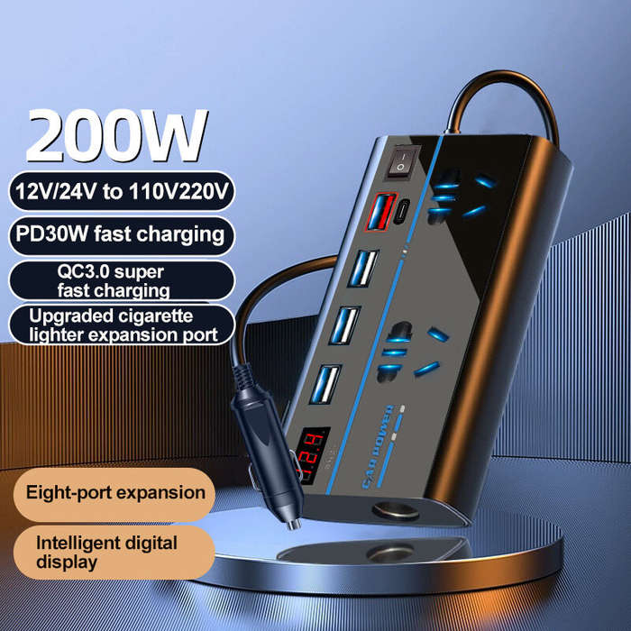 12V to 220V - Car Inverter & Charger 12V to 110V/220V Power Converter with Digital Display Car Inver