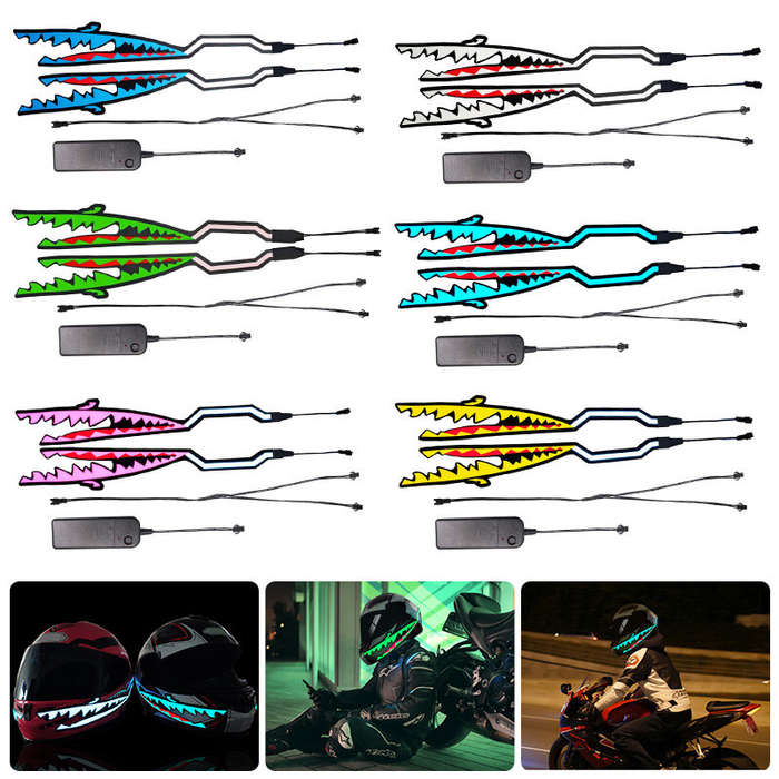 Blue - EL LED Motorcycle Helmet Light Strip Waterproof Bar Flashing Stripe Shark Mouth Night Signal