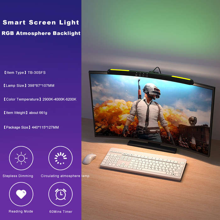 Black - Curved RGB Monitor Light Bar RGB Dazzling Lighting Dynamic with Rhythm LED Computer Light Li