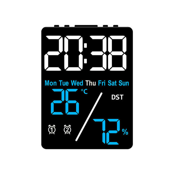 Blue - Multifunctional Electronic Clock With Simple Setting Of Temperature And Humidity USB Digital