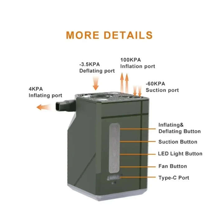 Black - IPRee Mini Inflator/Deflator Ultra Light Electric Portable Air Pump for Camping Gear, with 3