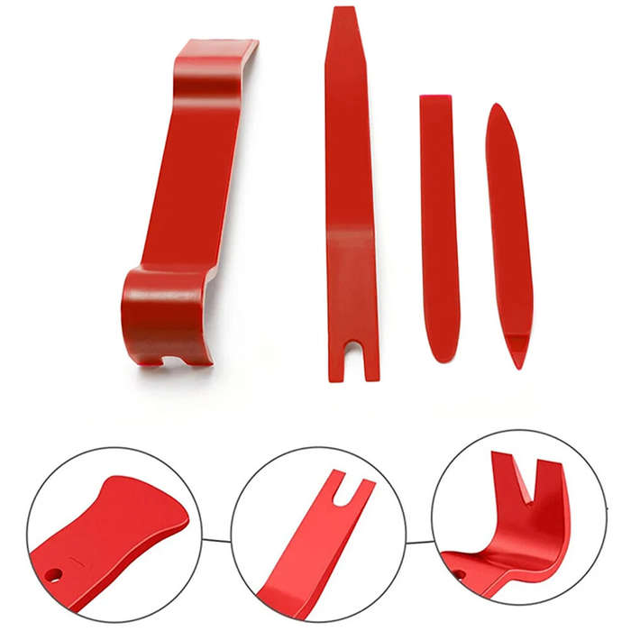 Red - 5 Piece Set Car Door Clip Panel Trim Removal Tool Kit Navigation Blade Removal Plastic Car Int