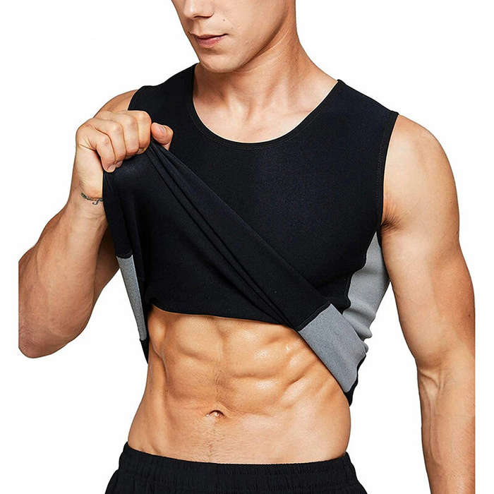 3XL - Men's Sweat Sauna Suit Shaper Stretch Breathable Sweat Absorbing Zip Up Sportswear Fitness Ves