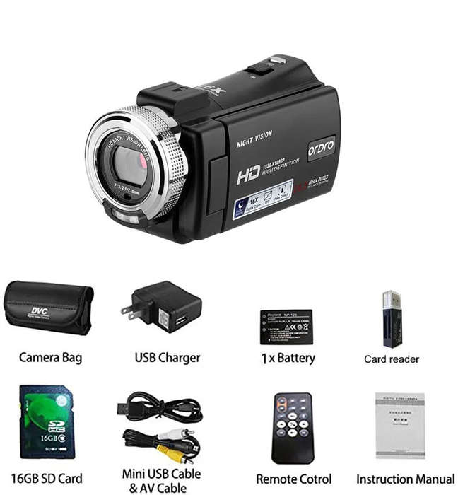 Ordro HDV-V12 Digital Video Camera 1080P 30MP HD Infrared Night Vision 16X Zoom Portable Camcorder 3