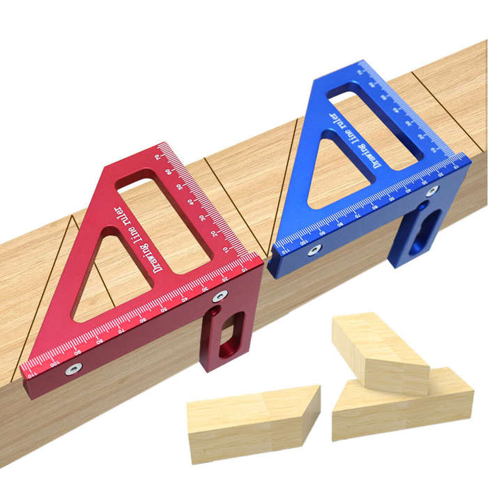 Red - Aluminum Alloy Woodworking Square Protractor Miter Triangle Ruler Right Angle Ruler Drawing Li