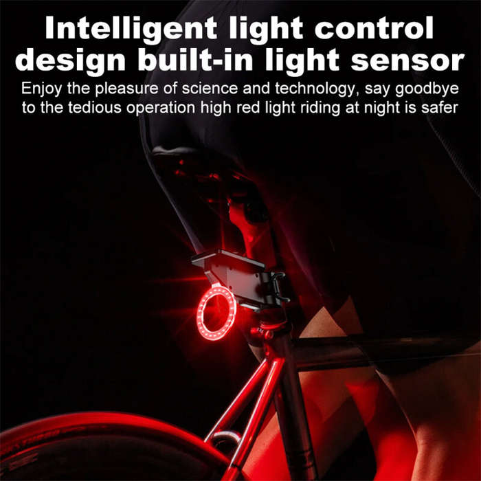 Round - Bikight Solar Bike Taillight Light Sensor 3 Light Modes Waterproof Round Heart Shape Bicycle
