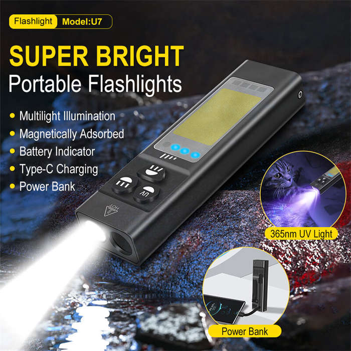 Black - SEEKNITE U7 SST40 1100LM Rechargeable EDC Flashlight With 365nm UV, White LED Combo and RGB
