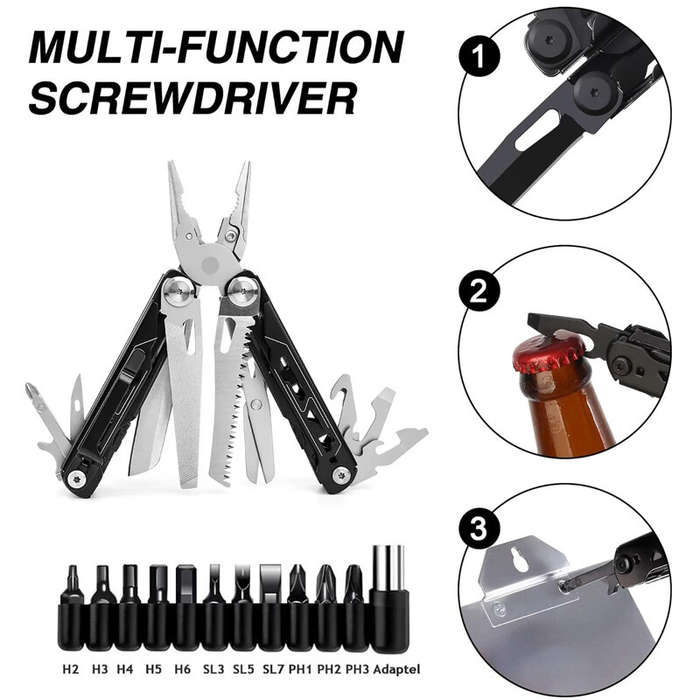Black - 28 in 1 Outdoor Multifunctional Plier Tool Stainless Steel Professional Folding Screwdriver