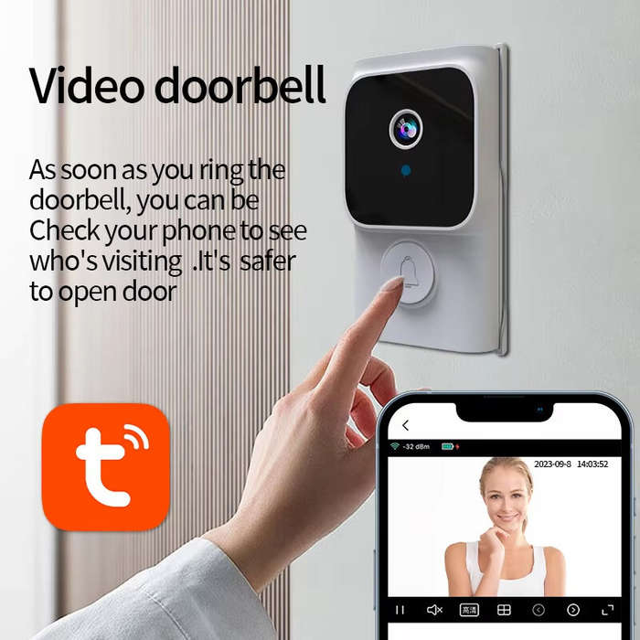 Black - Tuya Wireless Doorbell Camera 1080 High-Definition Bidirectional Audio WiFi Video Intelligen