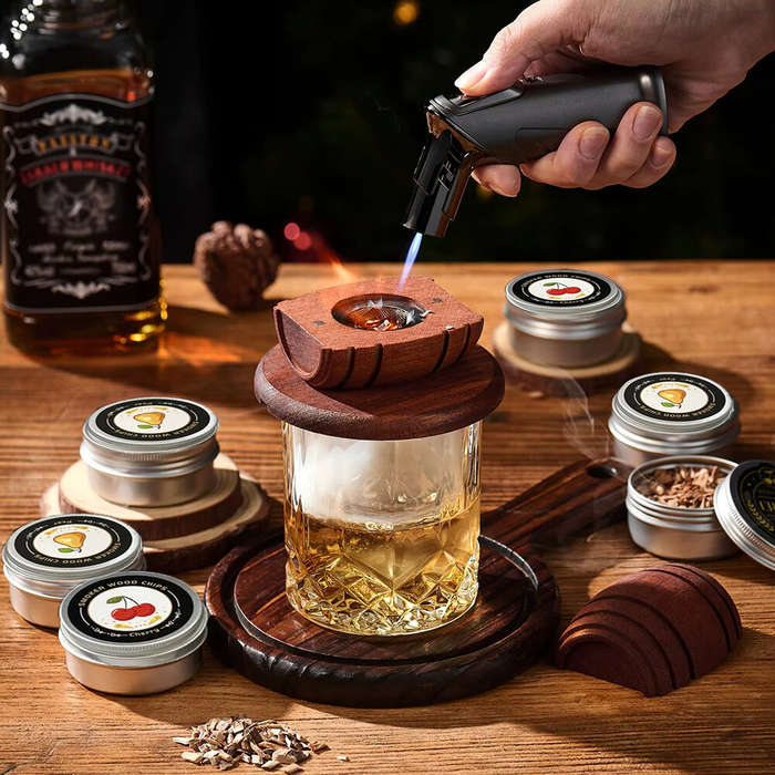#6 - 6 Flavors Whiskey Smoker Kit with Wood Chips Old Fashioned Drink Smoker Infuser for Cocktails B