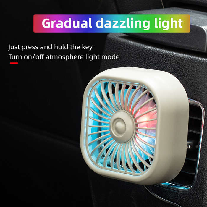 White - USB Car Vent Mini Fan Portable Air Conditioning Outlet Car Fan Gradient Colorful Atmosphere