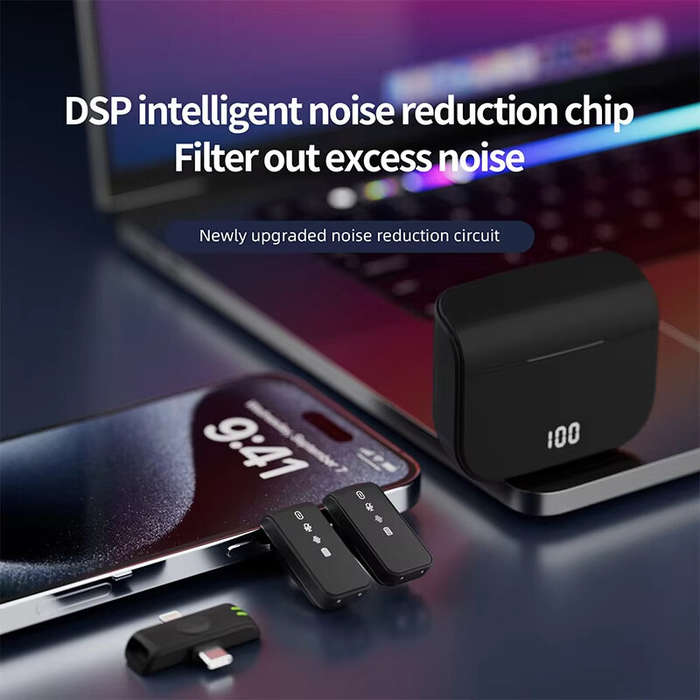 Yellow - H61 1 to 2 Wireless Lavalier Microphone with iP/Type-C Dual Interface Receiver Digital Disp