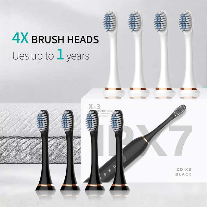 Black - Ultrasonic Electric Toothbrush USB Charging Toothbrush for Adults Children Soft Bristles Por