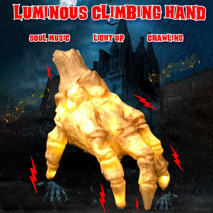 Warm Light - Induction Crawling Ghost Hand with LED Light Halloween Skeleton Hand Realistic Hallowee