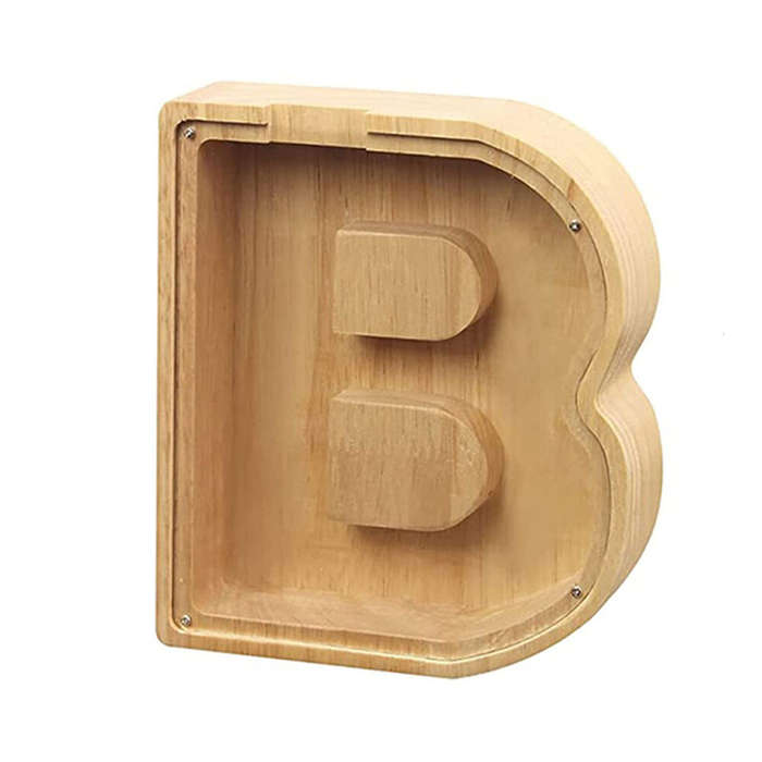 1pc Letter Shaped Piggy Bank Wooden Safe Saving Box Storage Organizer Save Money Transparent Window