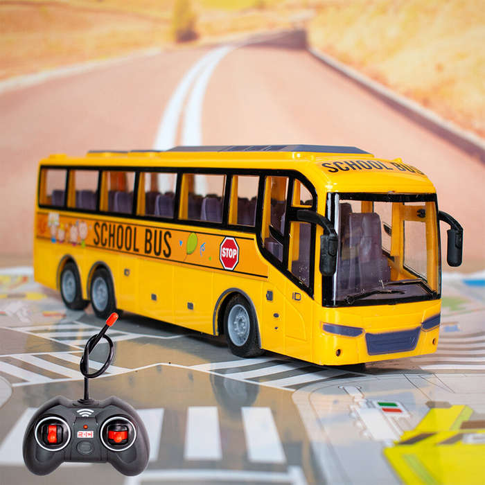 Green - 27hz Kids Rc Car Remote Control Electric School Bus with Light Tour For Children Toys Gift