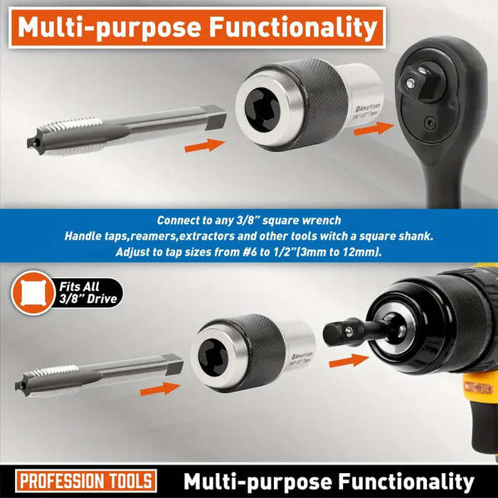 Silver - 2PCS Adjustable Jaw Tap Set 3/8" Drive Premium Steel Fits Taps Reamers High-Quality Versati