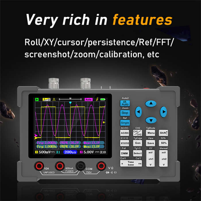 3 in1 Digital Oscilloscope Multimeter Signal Generator 120MHz IPS Display Dual Channel FFT Zoom Mode